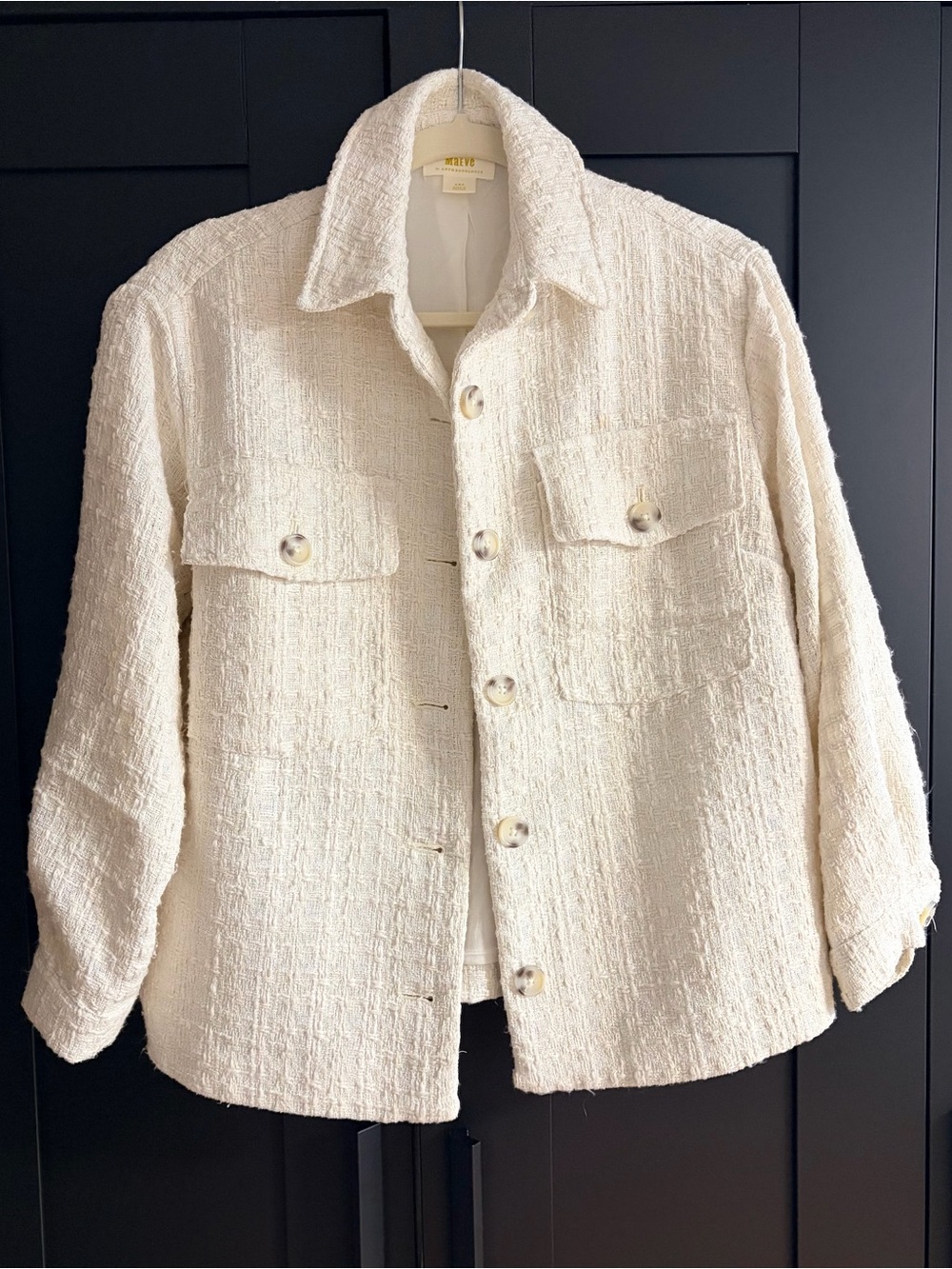 Anthropologie Maeve Tweed Shacket Cream Ivory XS Petite